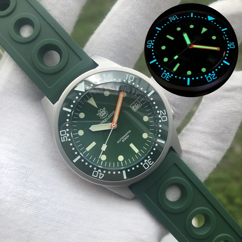 STEELDIVE mens diver wrist watches,mens automatic mechanical watch men's sport dive 200m waterproof Switzerland luminous clock