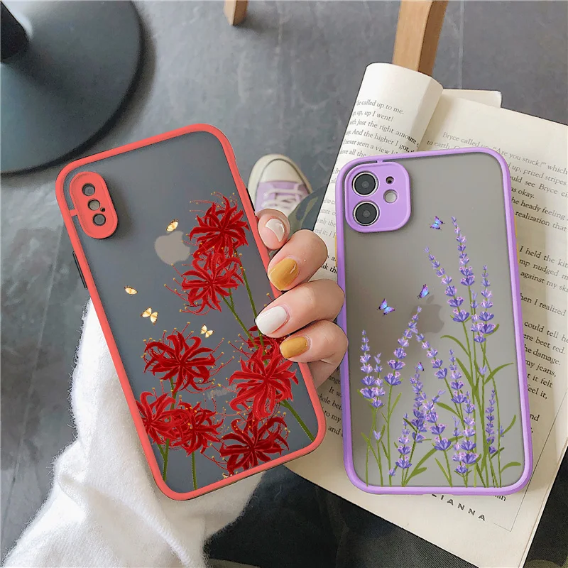 Funda para Teléfono con Diseño de Mariposa y Flor de Lavanda Higan para iPhone 17 16 15 12 13 14 11 Pro Max 16 Plus X XR XS, Carcasa Trasera Antigolpes