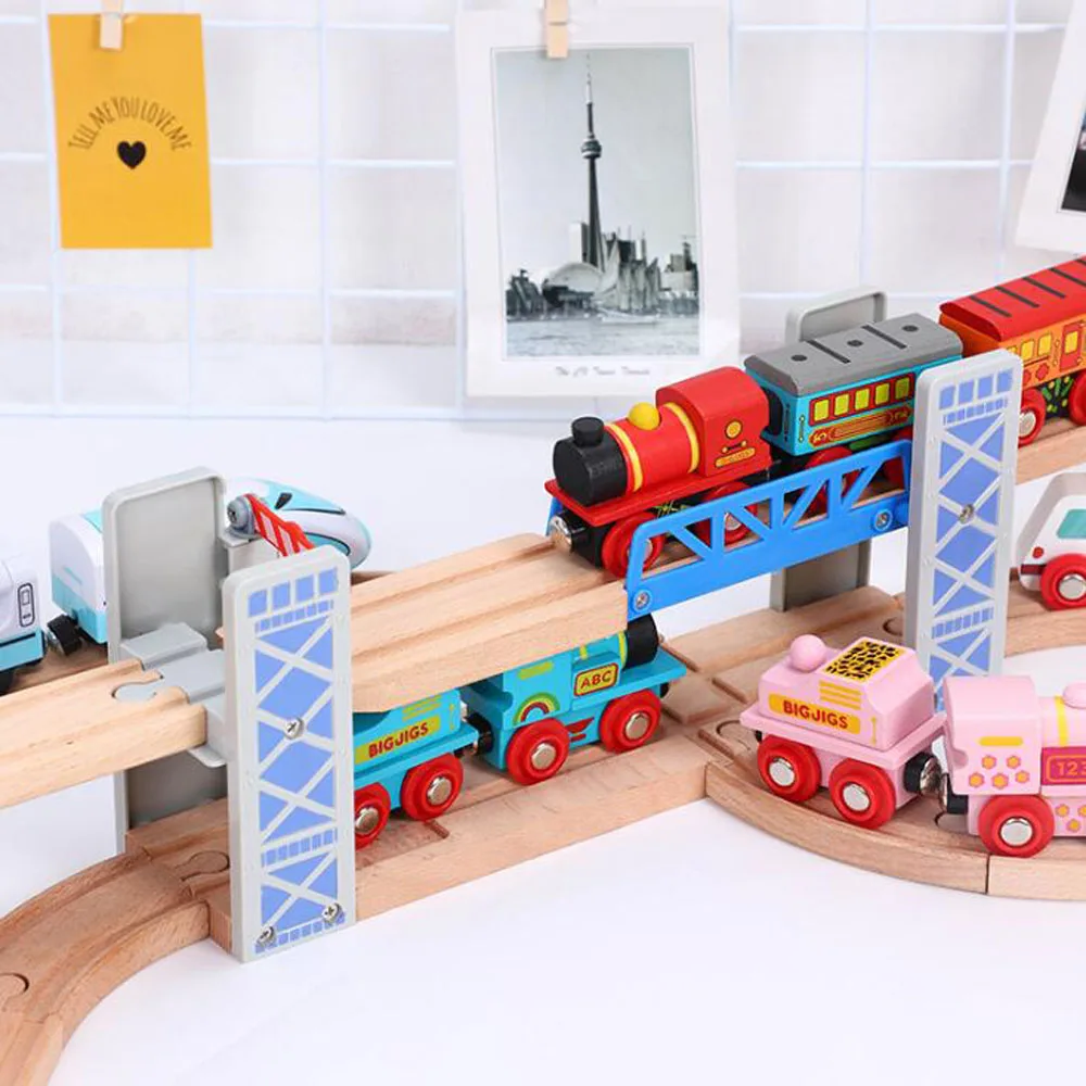 Wooden Train Tracks Railway Toys Set Wooden Double Deck Bridge Wooden Accessories Overpass Model Children\'s Toys