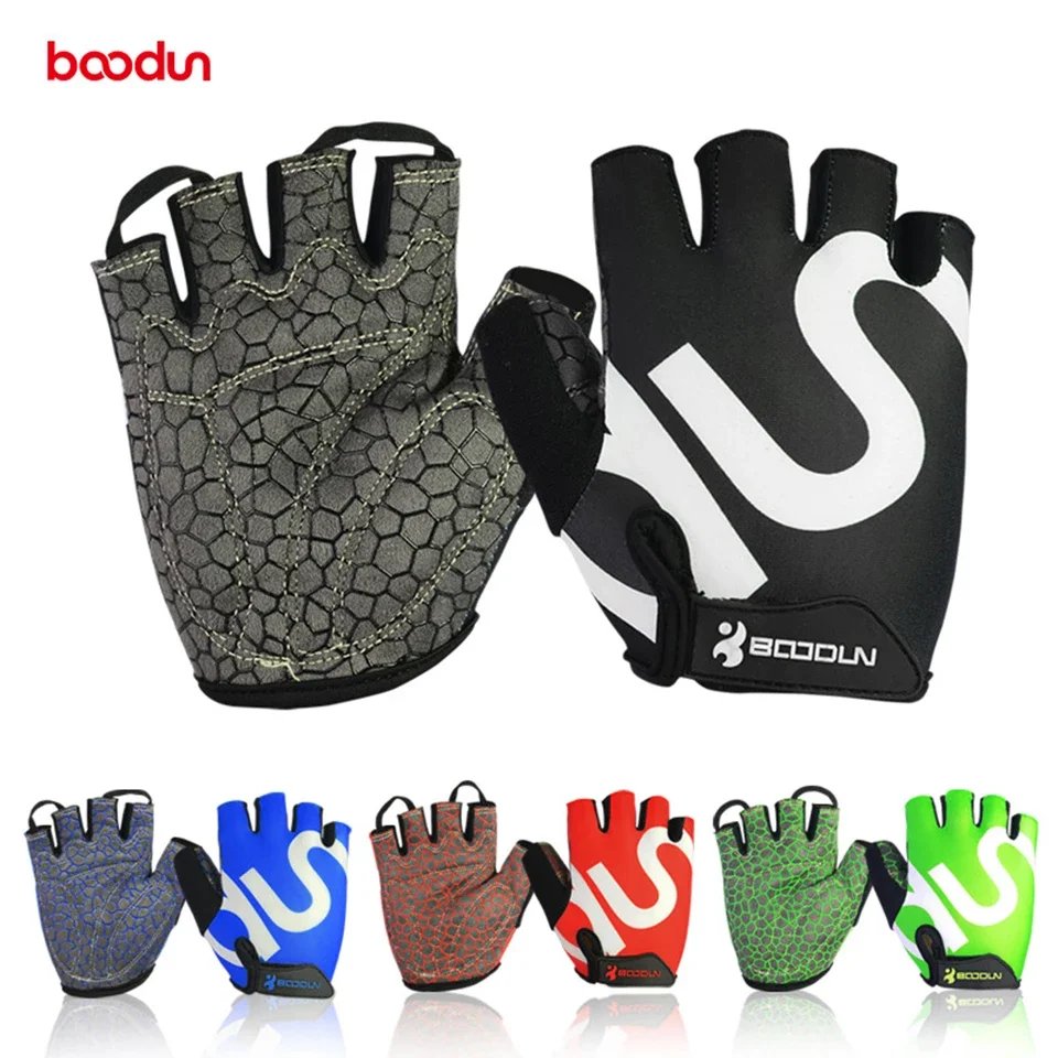 Boodun-MTB Guanti da ciclismo per bicicletta, Mezze dita, Fitness, Gel sportivo in silicone, Antiscivolo, Traspiranti, Guanti da bici da strada