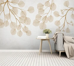 Custom wallpaper 3D modern minimalist hand-painted leaves abstract retro Nordic decorative painting living room bedroom фотообои