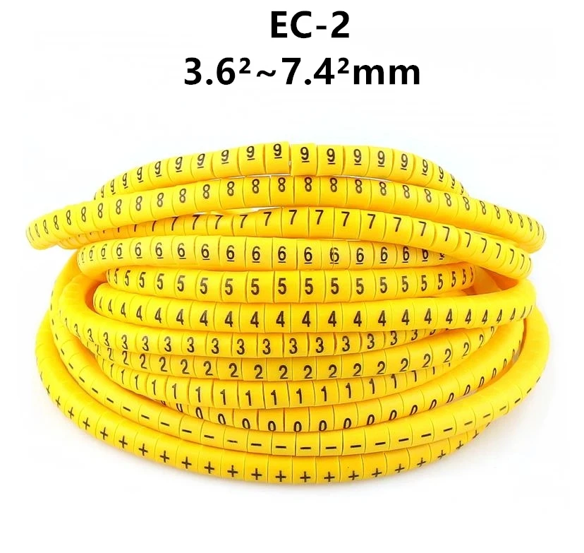 EC-2 Cable Markers Letter 0 to 9 + - X 600PCS (Each50pcs ) for wire diameter 3.6sq .mm~ 7.4 sq.mm Cable Wire Markers