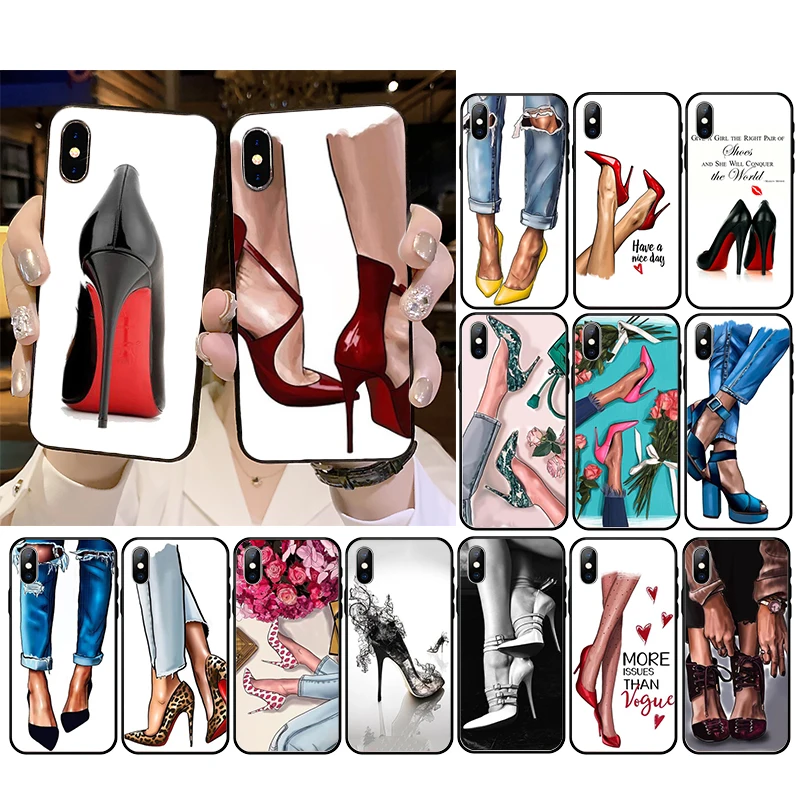 Princess Girl High Heel Red Black Shoes Phone Case For iphone 15 14 13 Pro Max 12 mini 12Pro Max SE2 11 11Pro XS MAX XR 7 8 Plus