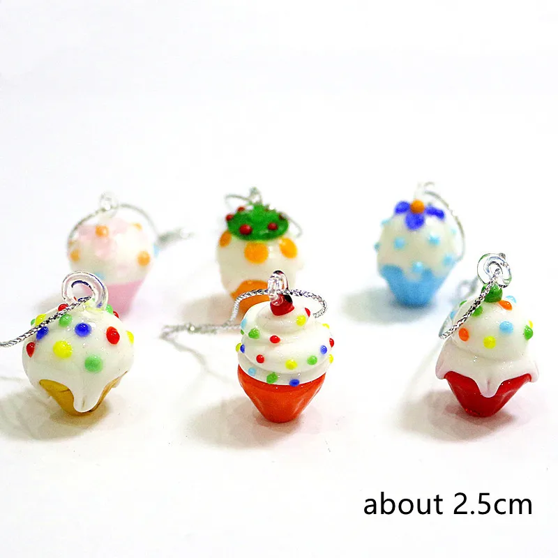 Hanging Figurines Mini Glass Cake Craft Ornaments Home Decor Cute Christmas Tree Pendant Charms Accessories Festival Party Gifts