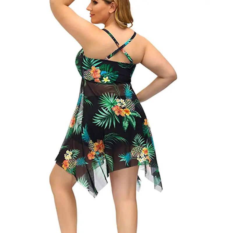 Women\'s Plus Size Swimsuit 2024 Stylish New Two Piece Tankini Set Mesh Beach Dress with Boyshort Swimwear Women Bathing Suits