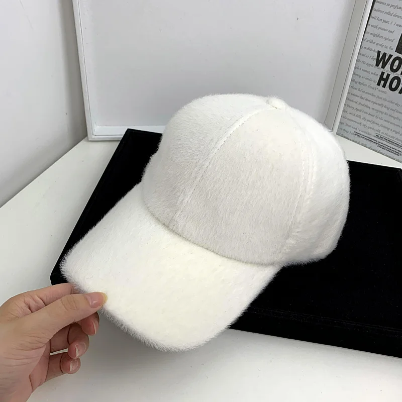 Ladies Imitation Rabbit Fur Baseball Cap Autumn and Winter Warm Light Version of The Caps 2021 New Korean Fashion All-match Hat