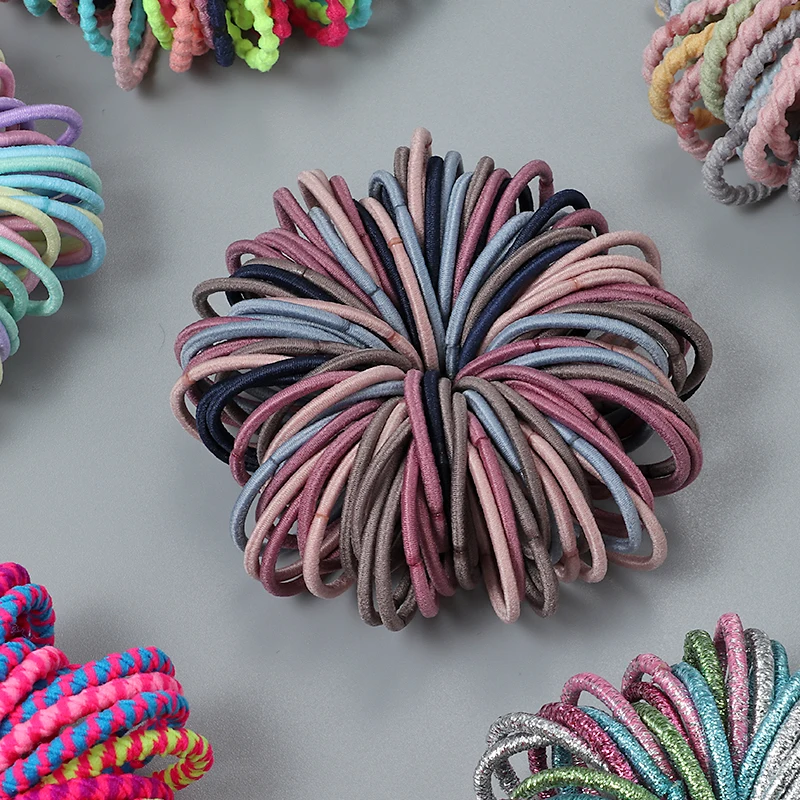 새로운 100 개/몫 헤어 밴드 캔디 컬러 탄성 고무 밴드 헤어 밴드 아기 머리띠 Scrunchie 헤어 액세서리 헤어