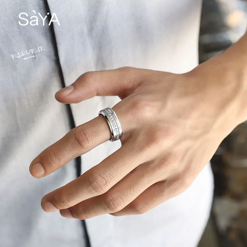 Rotatable Rings for Men Women 8mm Width White Tungsten Carbide Fashion Couple Jewlery with CZ Stones Claw Inlay,Customized