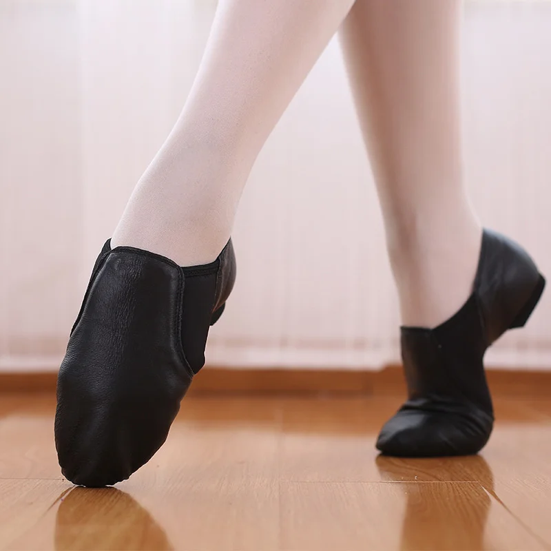 Hot Sale High Quality Professional Kids Girls Black Cow Leather Jazz Dance Shoes