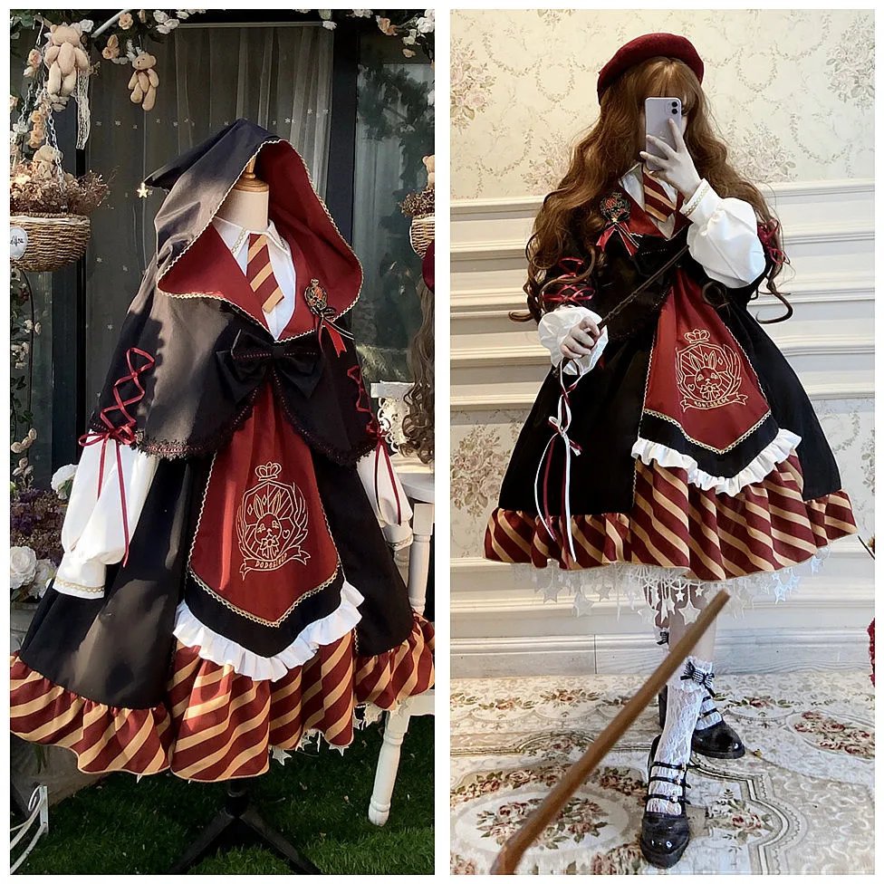 Uniforme de sorcière gothique pour fille, ensemble Everak Magic School, haut Lolita doux, manteau victorien mignon Kawaii, cosplay JK, Angleterre