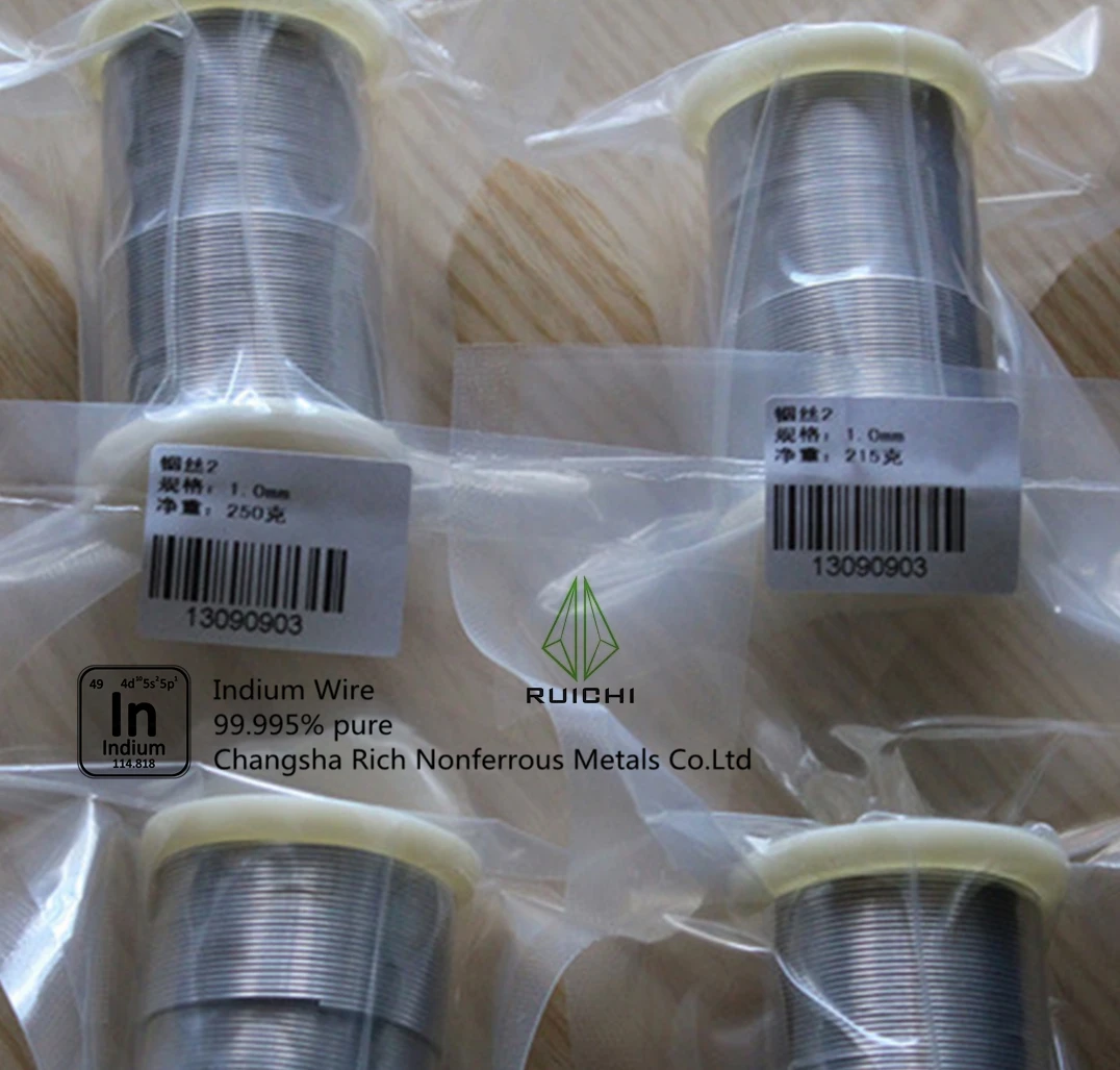 99.995% pure 0.5mm, 1mm diameter Indium Wire 5 meter Length per spool