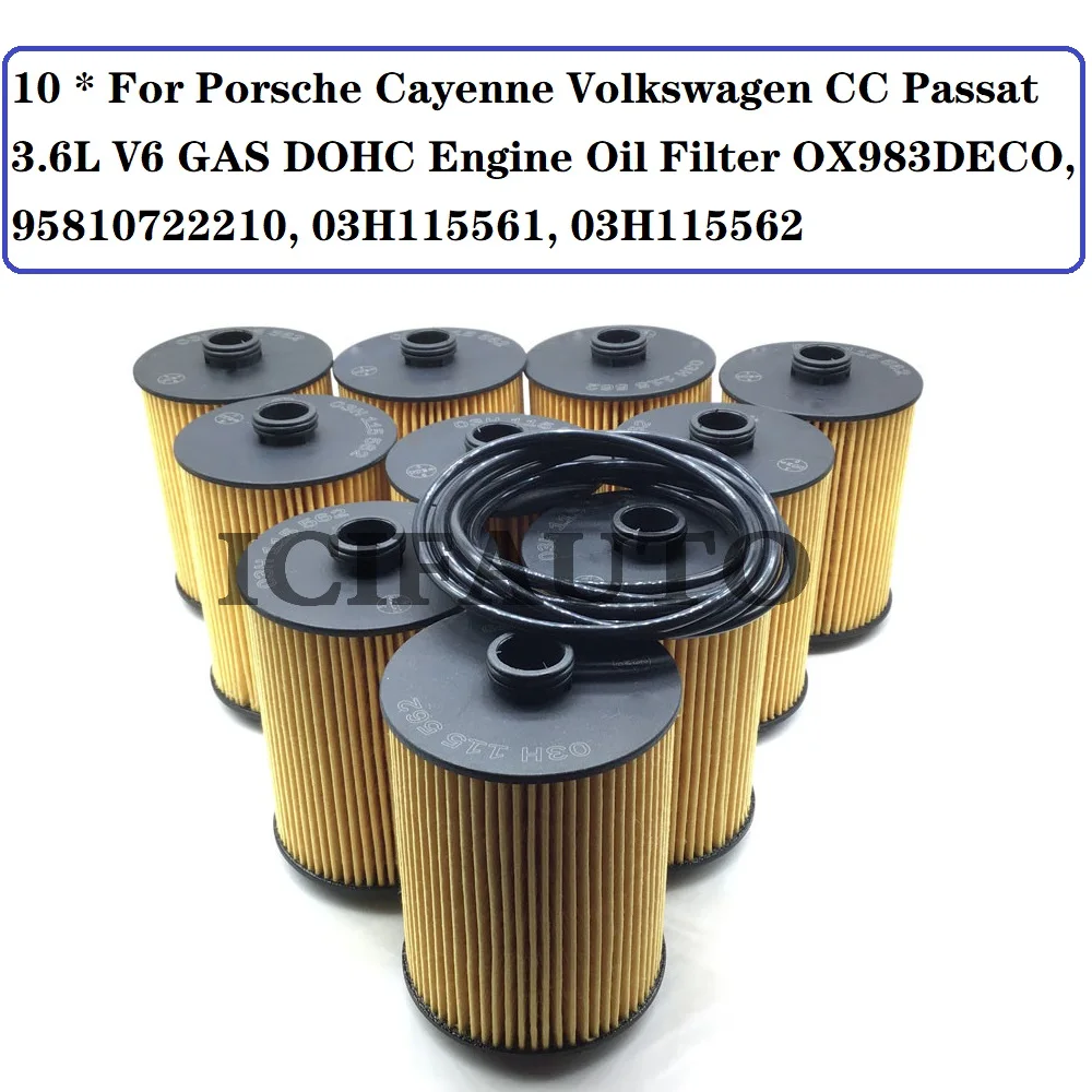 10 x for Porsche Cayenne Volkswagen CC Passat 3.6L V6 GAS DOHC Engine Oil Filter OX983DECO, 95810722210, 03H115561, 03H115562