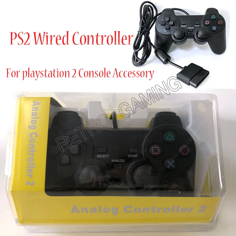 Mando de juegos negro para videoconsola Dualshock 2, Joypad con dos motores de vibración integrados, PS2