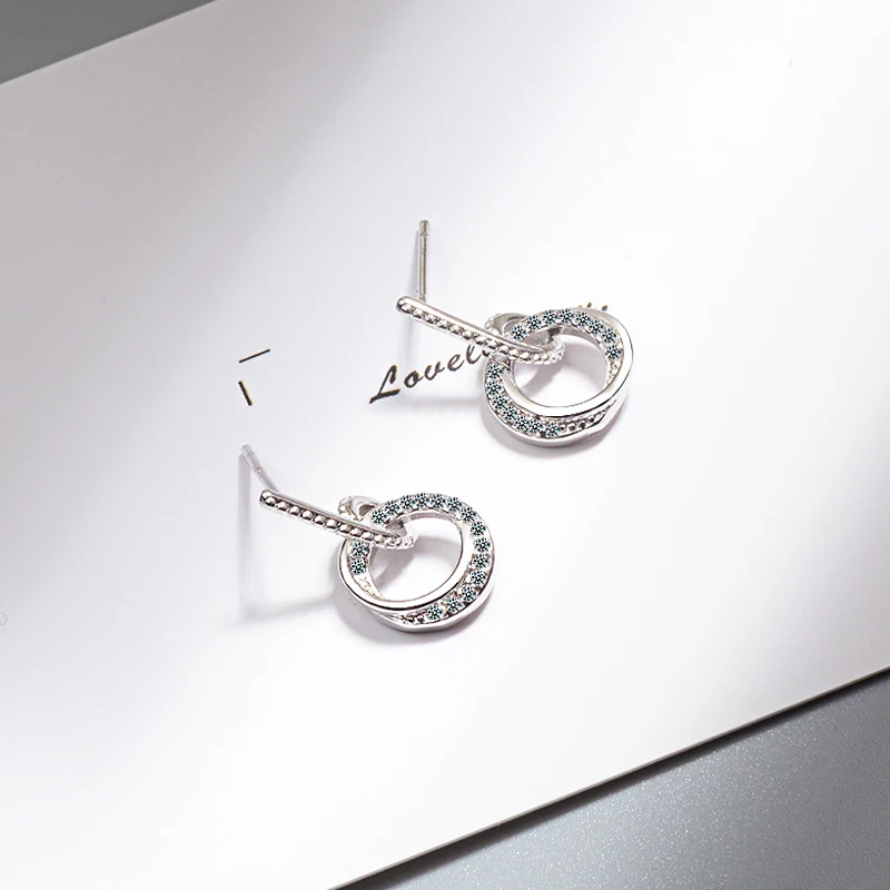 แฟชั่นรอบรูปแบบ Rhinestone DROP Earrings 925 เงินสเตอร์ลิงเขย่า Zircon จี้หู STUD STUD เครื่องประดับสตรี