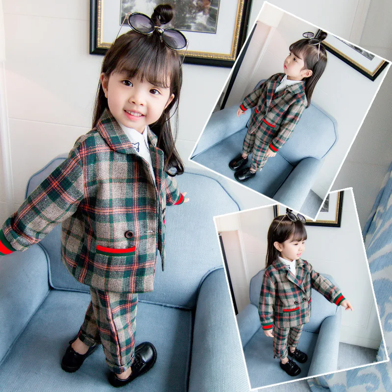 Kids Winter Clothes Boys And Girls Plaid Suit Two-Piece Spring New Style Korean- Style Boutique Kids Clothing 1-6-Year-Old