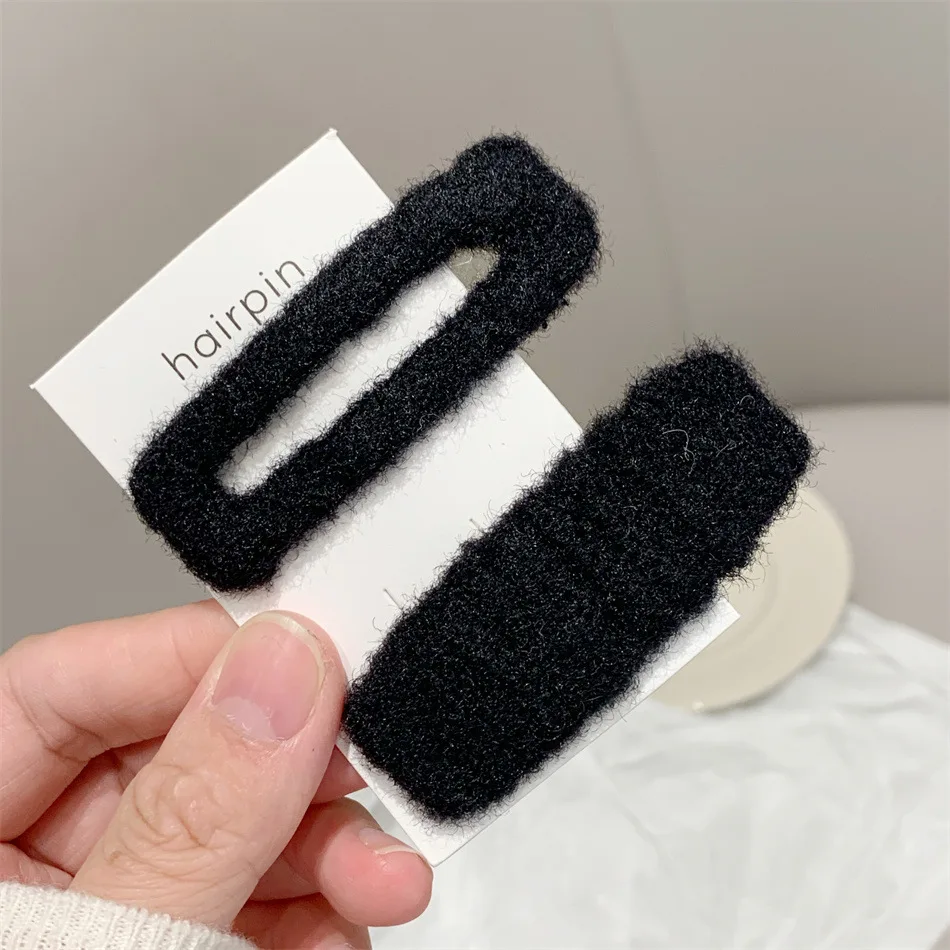 2pcs Fashion Warm Woolen Hairpin Solid Rectangle Hair Clip Korean Style Simple Hair Snap Side Hair Holder Bobby Pin For Women