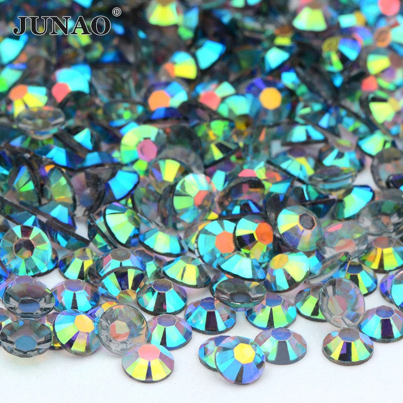 

JUNAO 2mm 3mm 4mm 5mm 6mm Wholesale Transparent Black AB Rhinestones Decoration Non Hot Fix Flat Back Crystal Strass for Nails