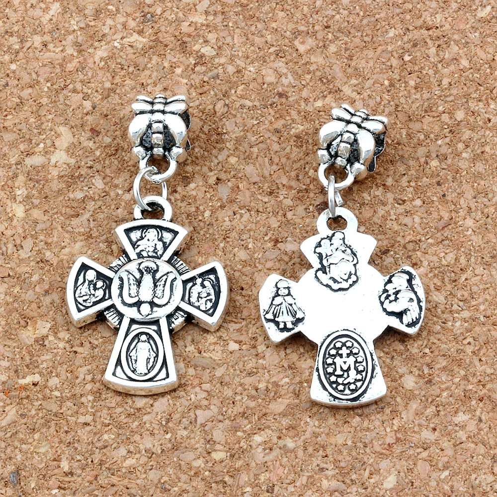 100Pcs Alloy Metal Jesus Christ Crucifix Cross Religion Charm Big Hole Beads Fit European Bracelet Jewelry 18mm * 36.5mm