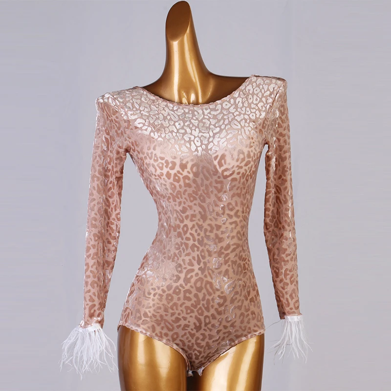 Latin Dance Top Female Adult Child Elegant Body Suit Long Sleeve Modern Dancewear Profession Custom Performance Practice Onesies