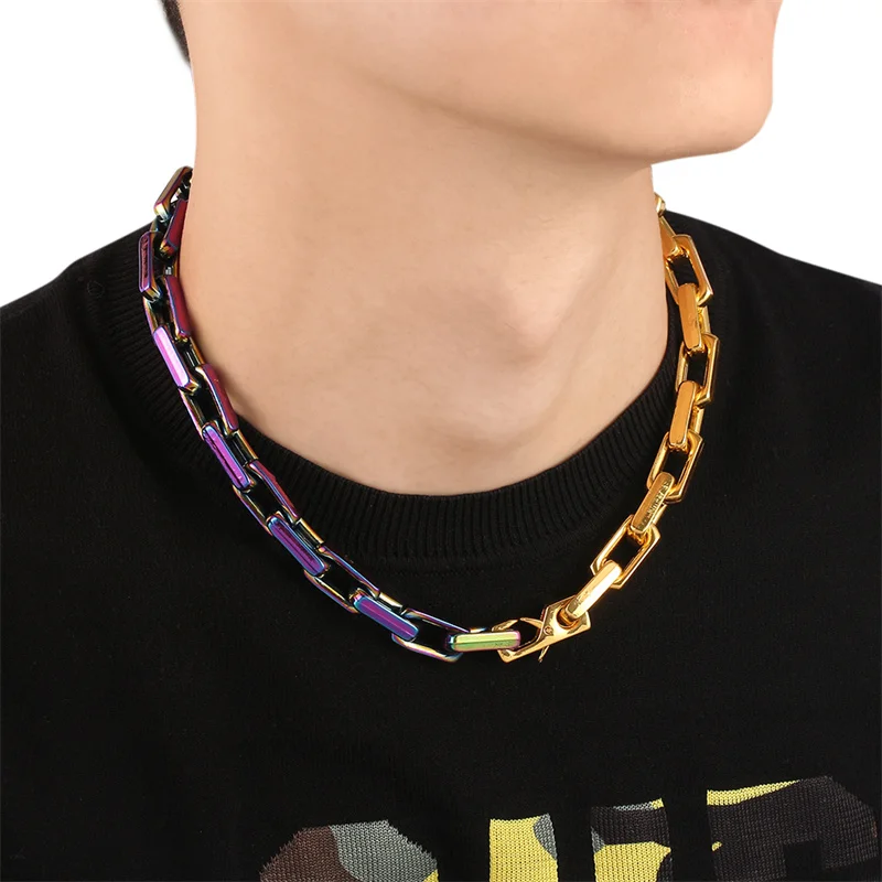 High Quality Punk Square Chain Necklace Hip Hop Twisted Quenching Thick Link Chain Collar Gothic Jewelry Men's Cuban Chain