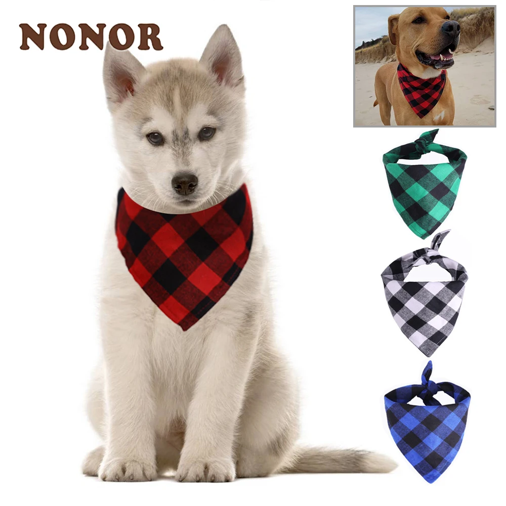 

NONOR Dog Bandanas Large Pet Scarf Pet Bandana For Cotton Plaid WashableBow ties Collar Cat Dog Scarf Accessories для собак