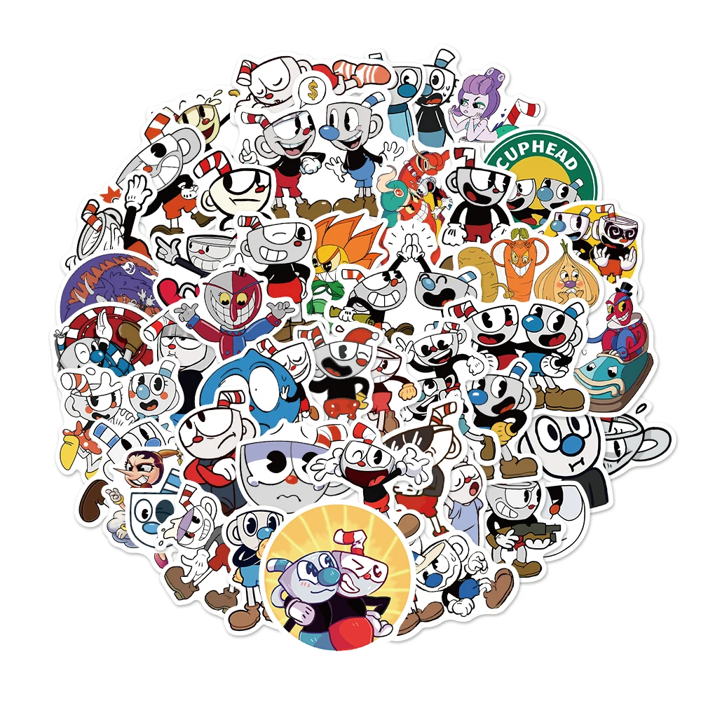 50PCS/Pack Hot Games Cuphead Mugman Stickers For Laptop Notebook Skateboard Computer Luggage Decal Cartoon Sticker