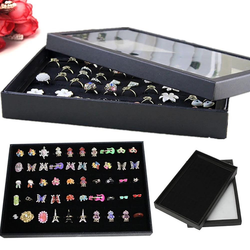 Universal Jewelry 100 Slots Rings Display Stand Storage Box Ring Box Jewelry Organizer Holder Show Case Box