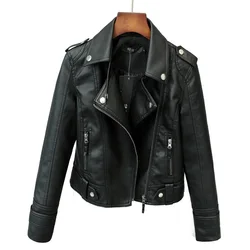 Veste en similicuir PU pour femme, veste de motard moto classique, manteau basique pour femme, grande taille, printemps, automne, nouveau, adt