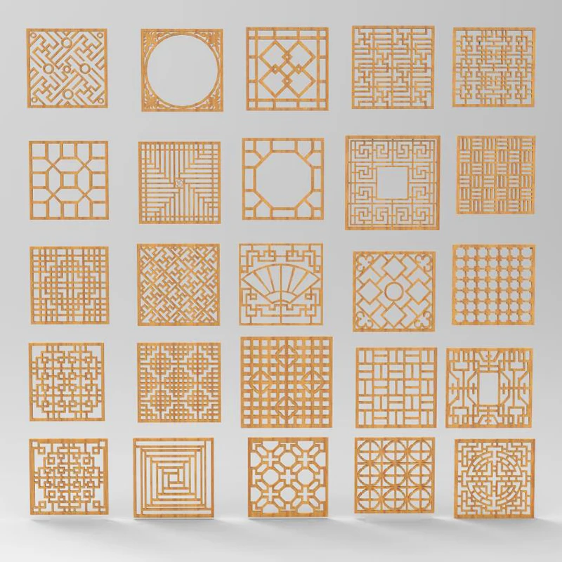 25pcs window Partition 3d model relief for cnc in STL file format Hollow out carving window partition 3D Printing