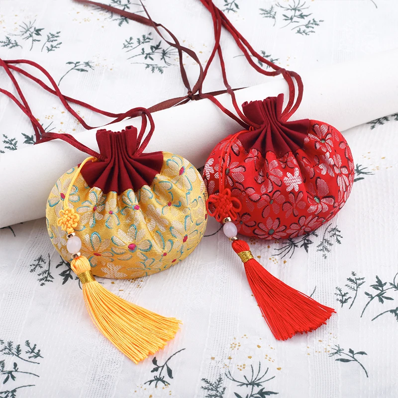 Chinese Style Hanging Neck Tassel Sachet Car Pendant Brocade Sachet Empty Bag Gift Sachet Ball Pendant Dry Flower Sachet