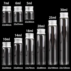 10 pieces 5ml/6ml/7ml/10ml/14ml/18ml/20ml/25ml/30ml Glass Bottles with Aluminium Lids Small Mini Glass Jars 9 Sizes U-pick