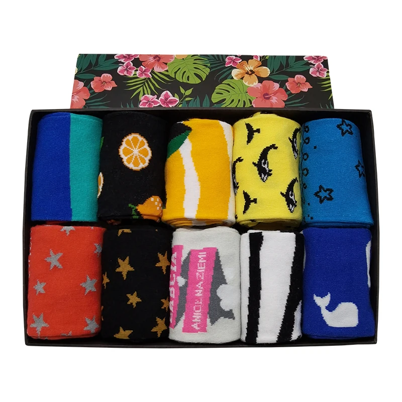 

10 Pairs/Pack Men Woman Luxury Colorful Cotton Fun Novelty Dress Socks Unisex Crazy Funky Cool Cute Design Happy Crew Socks