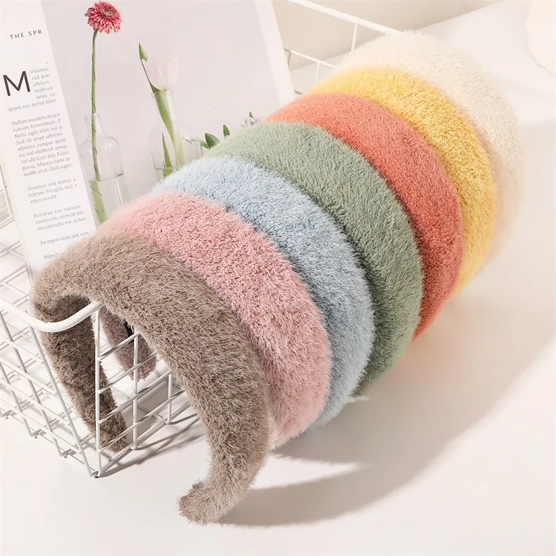 

Korean Headband Colorful Solid Color Plush Autumn Winter Keep Warm Women Hair Bands Headband for Washing Girls Hair Accessories