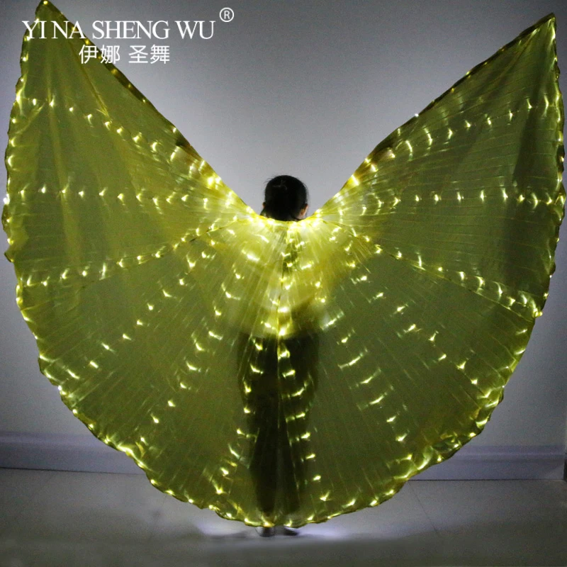 Golden Wing with LED Lamp Fiber Wings Egypt Belly Dance led Isis Wings LED India Dance Belly Dance Props Wings Without Stick Bag