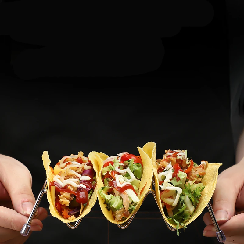 Soportes para tacos de acero inoxidable con forma de onda, estante para comida mexicana, soporte para perritos calientes, soporte para exhibición, tazón para condimentos, 5 tamaños