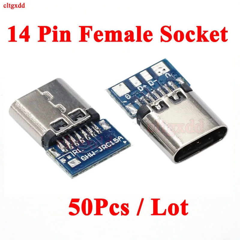 

50pcs Micro USB 3.1 Type C Connector 14 Pin Female Socket receptacle Through Holes PCB 180 Vertical Shield USB-C for power Bank