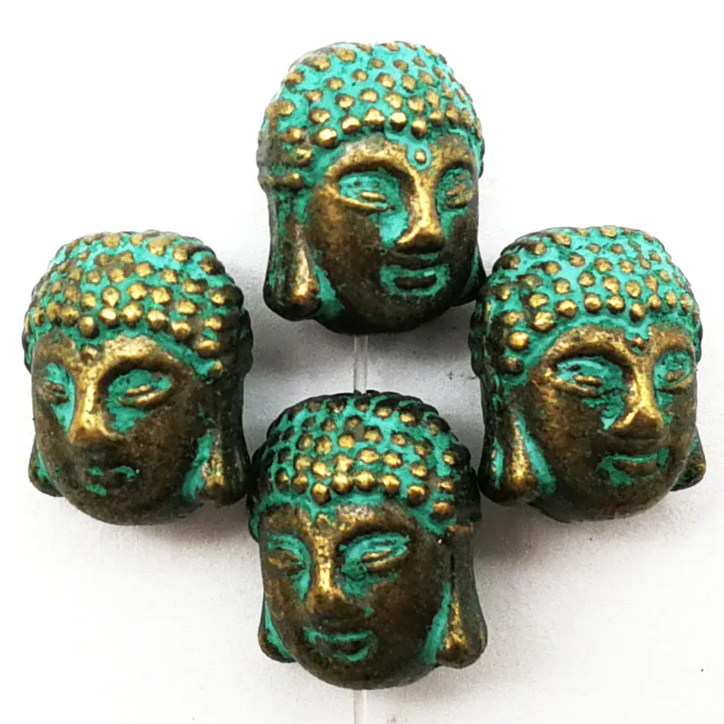 

(20 Pcs/lot) Antique Patina Zinc Alloy Green Buddha Head Charms Beads Fit for Bracelet Necklace Crafts Making DIY Accessaries