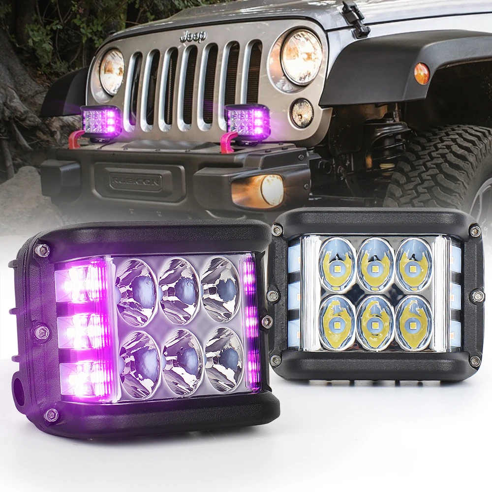 

4 Inch Car Flashing Led Work Light Pink Strobe Side Shooter Led Pods Driving Fog Light For ATV SUV TRUCK Off Road 2 Pcs