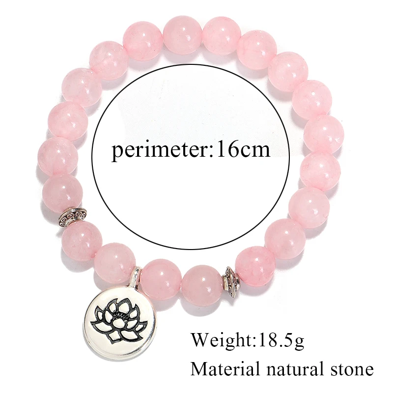 Pulsera de cristal Rosa Natural para mujer, brazalete curativo de Biddha, cuentas de Mala, piedra de loto, pulsera de Yoga, joyería de Chakra