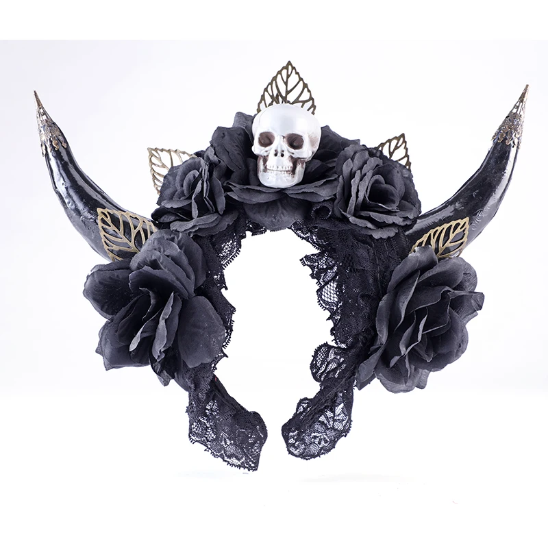 Demon Ox Horn Hair Hoop Headband Halloween Christmas Party Costume Cosplay Headwear Skull Gothic Hairband