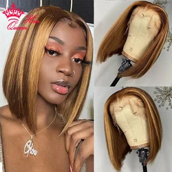 Queen Hair HD Highlight Bob Wig P4/27 100% virgin human hair Bone Straight Human Hair 13x6 13x4 Lace Frontal Pre-plucked Wig