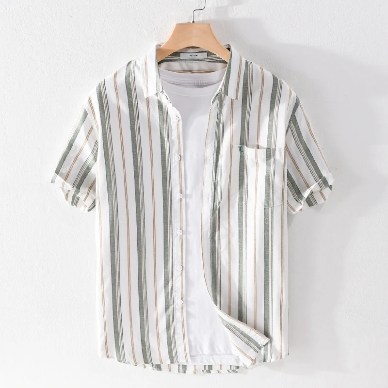 

Cotton and linen new brand Italy striped shirts men casual trendy breathable shirt for men tops mens clothes camisa chemise