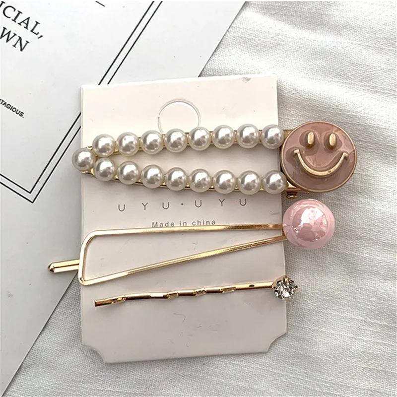 3pcs/set New Women Elegant Hair Accessories Acetate Pearl Letter Hairpins Girls Sweet Crystal  Barrettes Headband Hair Clips Set