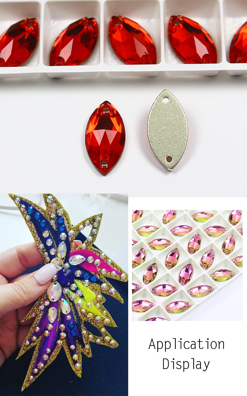 Horse EyeSewing Gems AB Flatback Rhinestones Glitter Sew On Crystals Stones Navette K5 Glass Strass For DIY Clothes Crafts