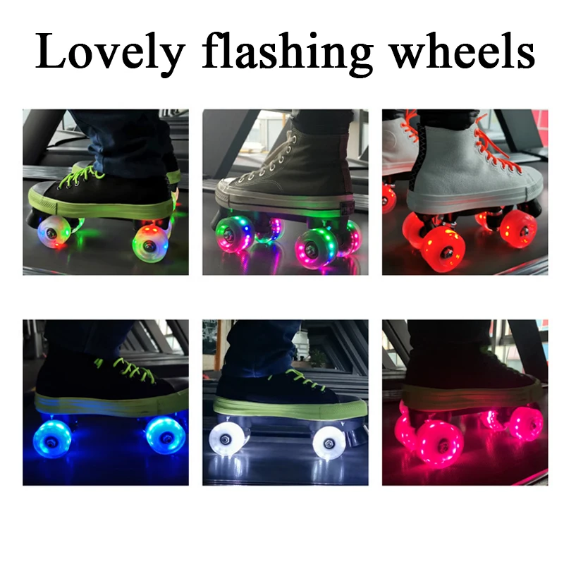 Flashing PU Wheels 8pcs Fit Quad Roller skates 2 Row Line Sneaker Sliding Shoes Pink Muti Color With Ball Bearings Accessories