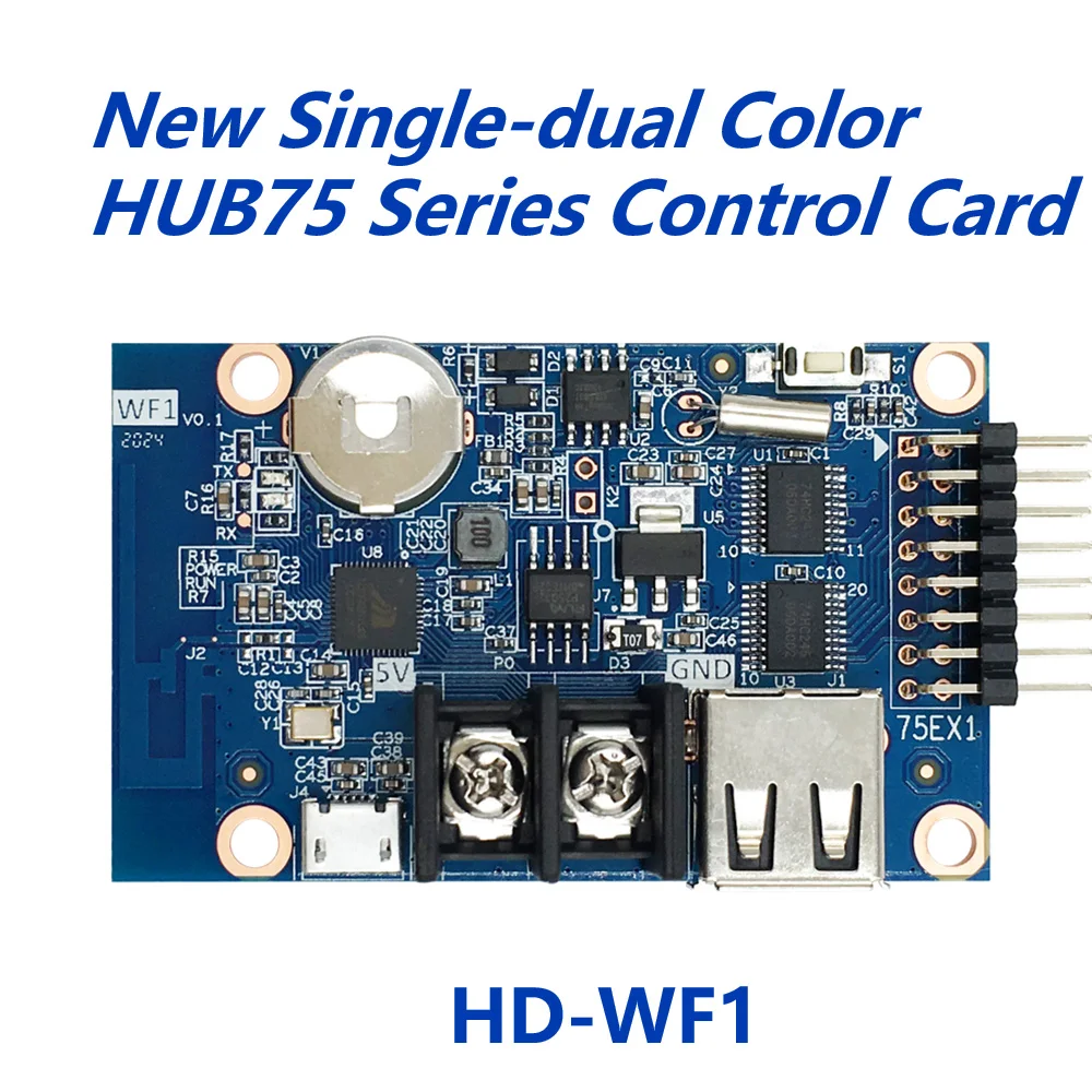 

HUB75E Led Sign Outdoor Control Card Single-Dual Color Wi-Fi & U-Disk Mobile Update Messages 640 x 32