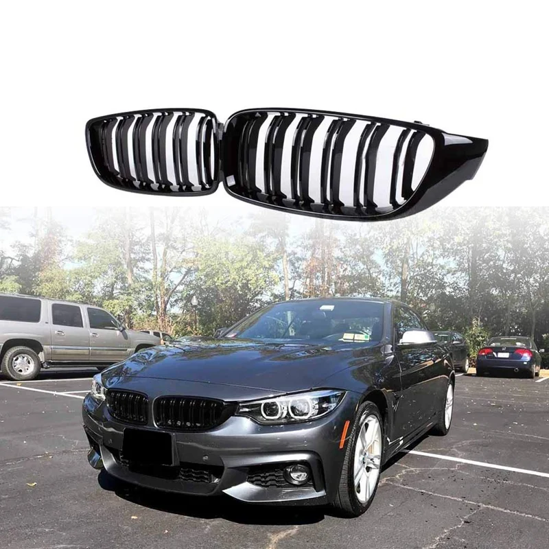 Front Grill Grilles Kidney Grill Replacement for BMW 4 Series F32 F33 F36 F80 F82 Double Slat M4 Sport Style Bright Black