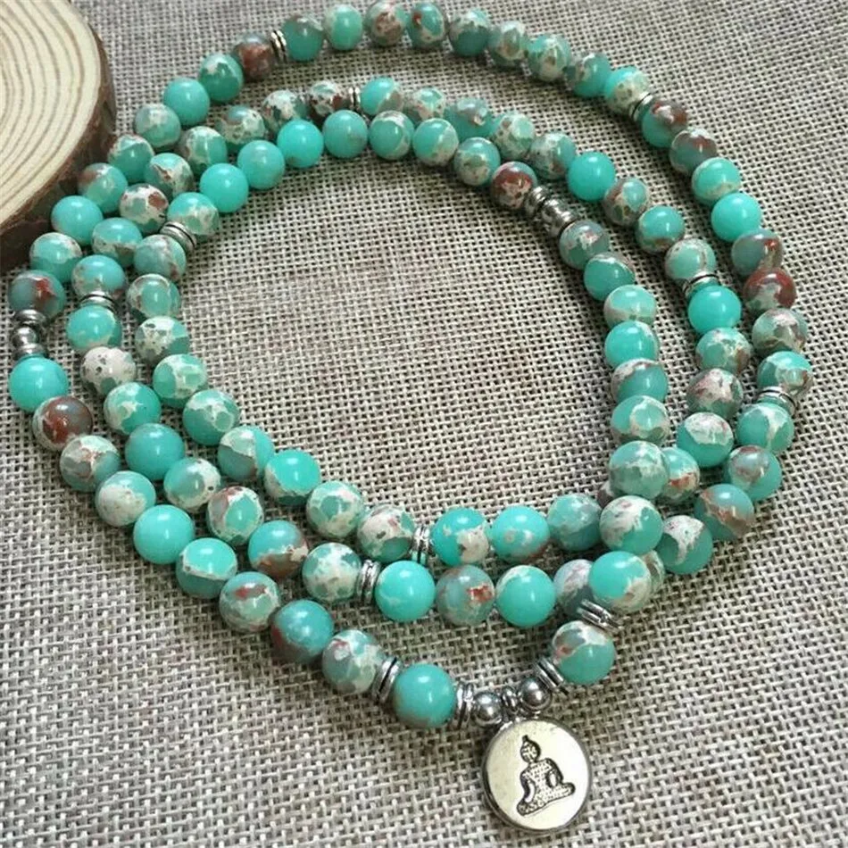 

6MM Imperial Jasper Bracelet 108 Beads Buddha Pendant Meditation Spirituality Unisex Mala Prayer