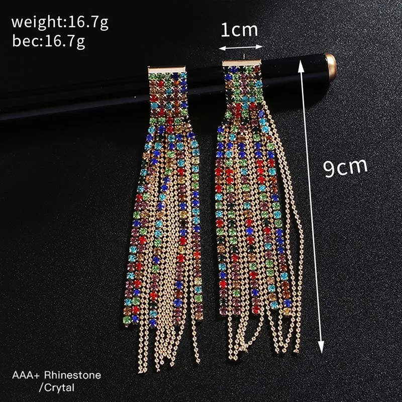 Fashion Kristal Rumbai Pernikahan Anting-Anting untuk Wanita 2019 Statement Anting-Anting Multi Warna Drop Anting-Anting Panjang Prom Pesta Hadiah Perhiasan