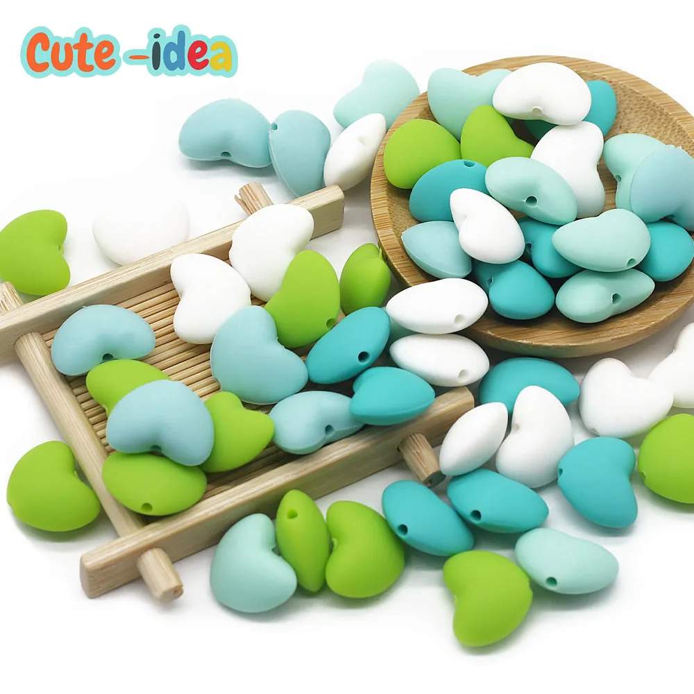 Cute-idea Silicone Heart teething beads 20PCS combination colors  Baby Teething Beads DIY Baby Products Necklace Pacifier Chains